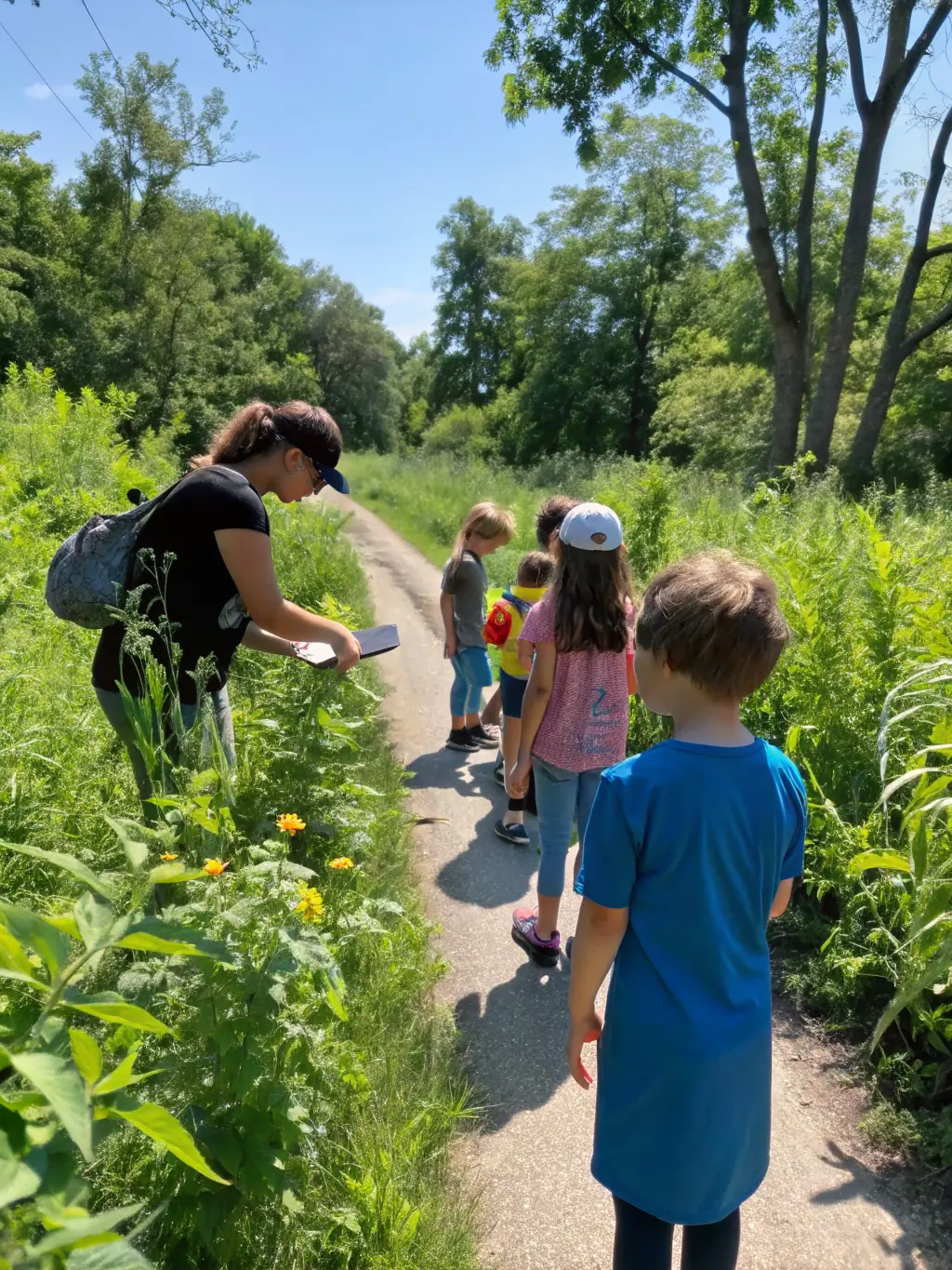 Children participating in an educational program about local flora and fauna, highlighting the importance of environmental education.
